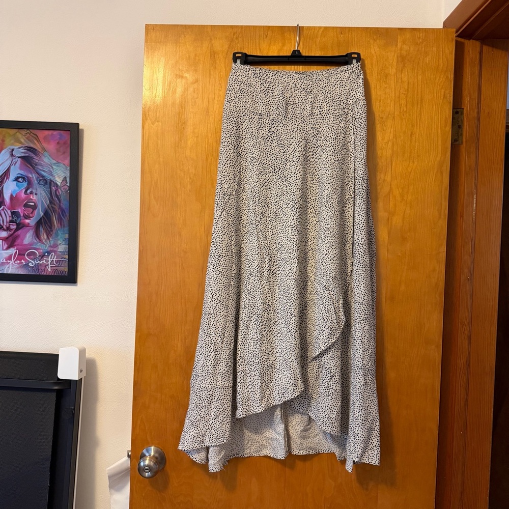 Japna White and Black Printed High-Low Maxi Skirt with Slit Size S